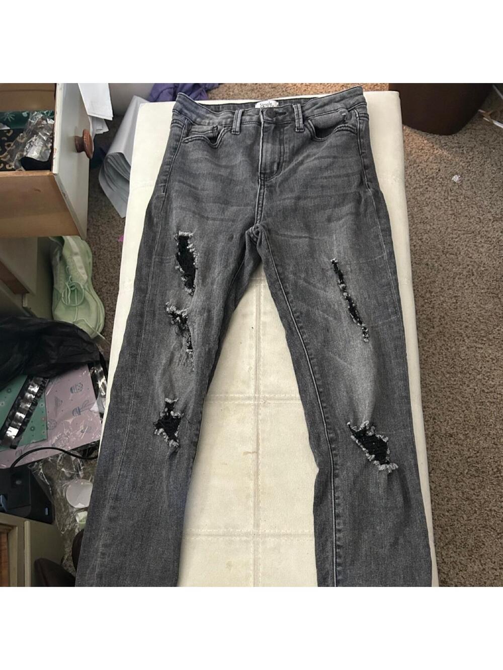 Simple Society Black ripped jeans with star details, Size: 1